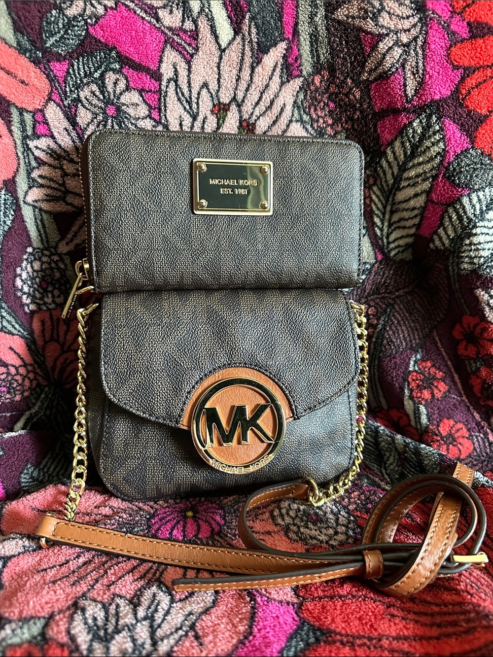 Michael Kors euc Fulton jet set brown mk logo matching crossbody purse & wallet